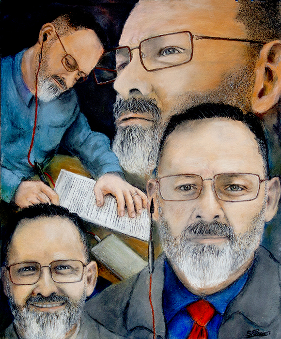 Four poses of John T in pastels